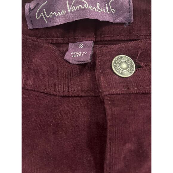 Gloria Vanderbilt Amanda Slim Corduroy Jeans Womens 18 Crimson Crush Velvety Cor - Picture 2 of 5